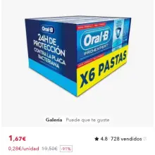 Oral-B Pro-Expert Pack X6 Pasta de dientes, Protección Profesional Sabor Menta Fresca, 6 Tubos 75ML.