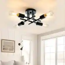 OTREN Lamparas de Techo Industrial, 4 Luces Lámparas Techo Vintage, Negro Plafon Sputnik Modernas para Salón Dormitorio Cocina Comedor, 220V, Base E27 (Sin Bombilla)