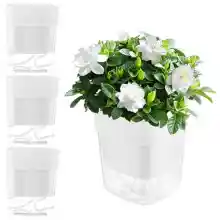 4 macetas de autoriego, maceta blanca con sistema de riego. Para interior y exterior