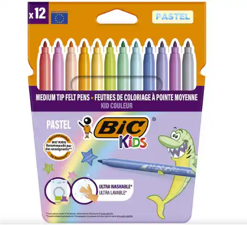 Pack 12 rotuladores clorear Kid Couleur Pastel BIC KIDs