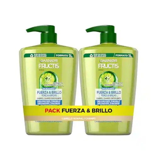 Pack 2x1L champú Garnier Fructis Fuerza y Brillo.