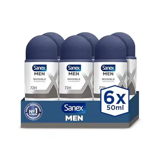Pack de 6 Desodorantes Roll-On Sanex Men Invisible