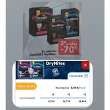 Pañales dry nites por 4,40€ el paquete (Carrefour cuentas seleccionadas)