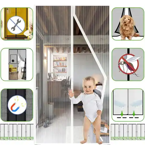 Pantalla magnética para puerta, mosquitera automática de fibra de vidrio.