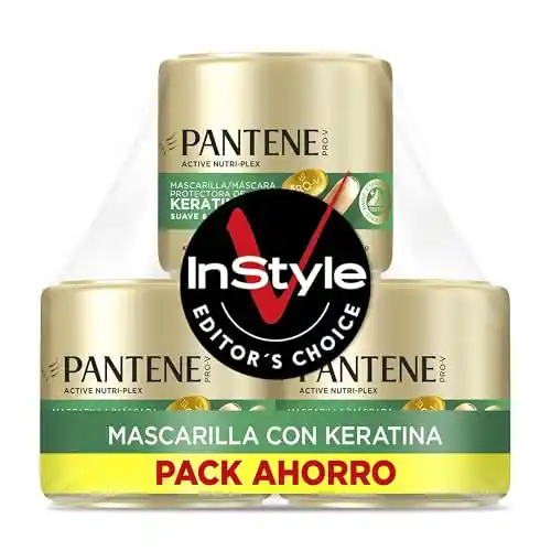 Pantene Pro-V Suave Y Liso Mascarilla Protectora De Keratina 3X300ml Para Pelo Encrespado Y Seco. Hasta 72H De Pelo Suave Y Brillante En Un Solo Uso