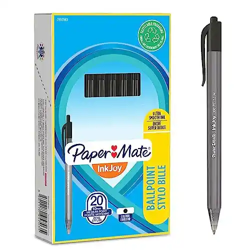 Paquete de 20 / Paper Mate InkJoy 100RT Bolígrafo retráctil | punta media (1,0 mm) | Negro |