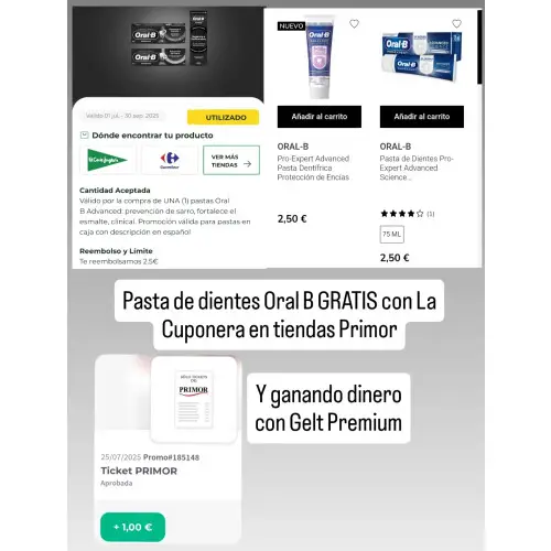 Pasta de dientes Oral B GRATIS con La Cuponera y ganando dinero con Gelt Premium