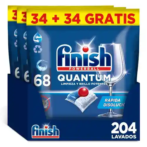Pastillas lavavajillas Finish Powerball Quantum, 204 unidades a 0,12€ por lavado.