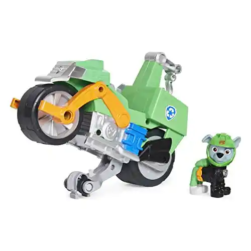 Patrulla Canina - Moto Pups Deluxe y Figura Rocky - Moto de Juguete Que Hace Caballitos - 6060545 - Juguetes Niños 3 Años + - Regalo Niño 3 Años +