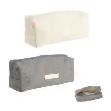 Pack 2 estuches para lápices, diseño astético, de tela de pana, color blanco lechoso y gris