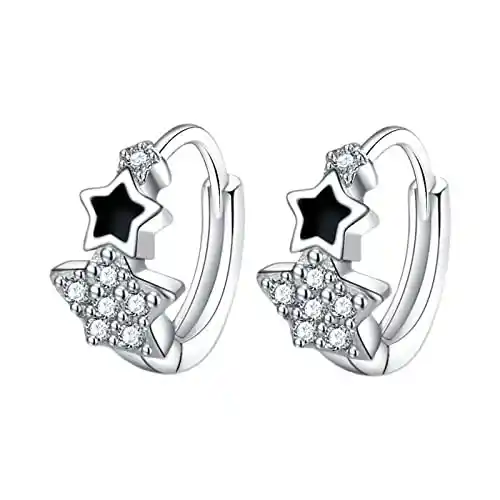 Pendientes de aro de estrella chapados en plata 925 para adolescentes y niñas, aretes estéticos delicados para mujer, Chapado en plata, Circonia cúbica
