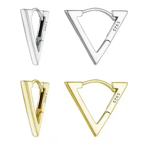 Pendientes de Aro Minimalistas de Plata de Ley 925，Pendientes de triángulo clásicos, de acero inoxidable, regalo cumpleaños originales