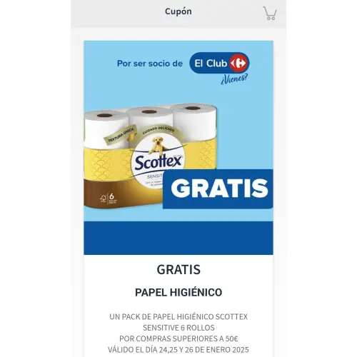 Papel higiénico gratis por compras superiores a 50€ en carrefour (Desde 24/01)