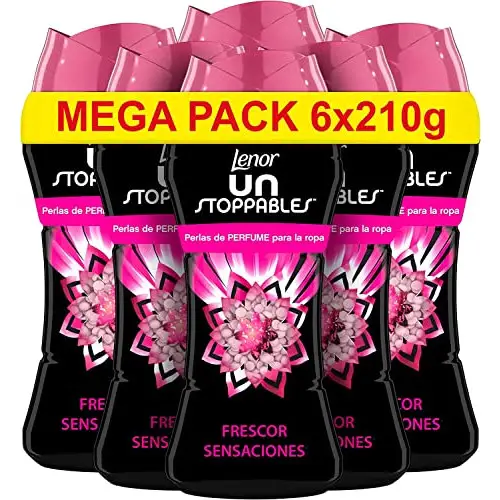 Perlas perfumadas Lenor Unstoppables para lavadora, 6 botes 210g.