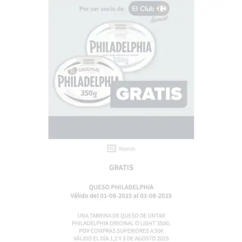 Philadelphia gratis en Carrefour (por compras)