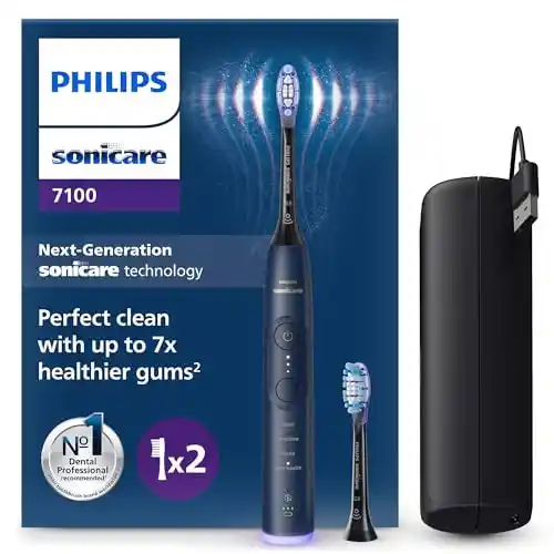 Philips Sonicare 7100 cepillo dental eléctrico, sónico, 4 modos de cepillado, 3 niveles de intensidad, alerta de presión, EasyStart, SmarTimer, azul marino, HX7423/01 [Nueva Tecnología]