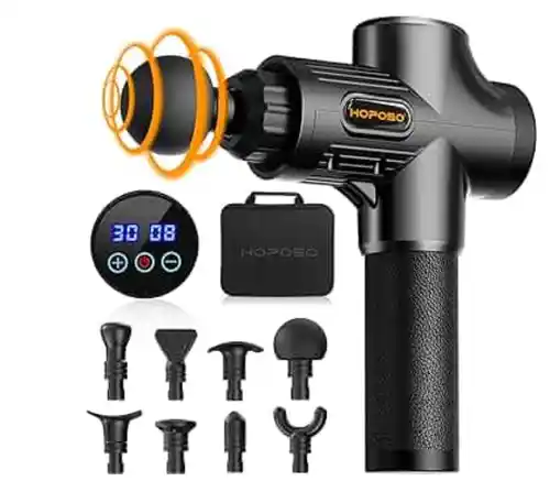 Pistola de Masaje Muscular, Eléctrica Masajeador de Músculos de Tejido Profundo con 30 Velocidades, 6 Cabezales de Masaje, Pantalla LCD Táctil, Pistola de Masaje (Negro)