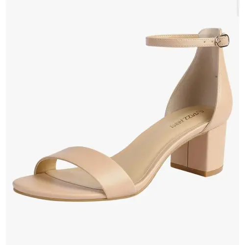 PIZZ ANNU Sandalias Mujer de Tacón Comodas Moda Verano Zapatos Correa de Tobillo Hebilla Ajustable Vestir Casuales Fiesta Elegantes Nude EU 36