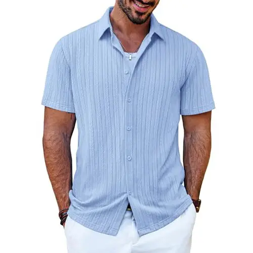 PJ PAUL JONES Camisa básica de Manga Corta para Hombre Azul Cielo XXL