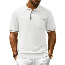 PJ PAUL JONES Camisas polo de manga corta para hombre, camisetas de punto casuales, beige, M