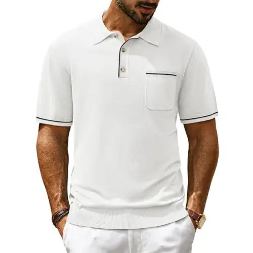 PJ PAUL JONES Camisas polo de manga corta para hombre, camisetas de punto casuales, beige, M
