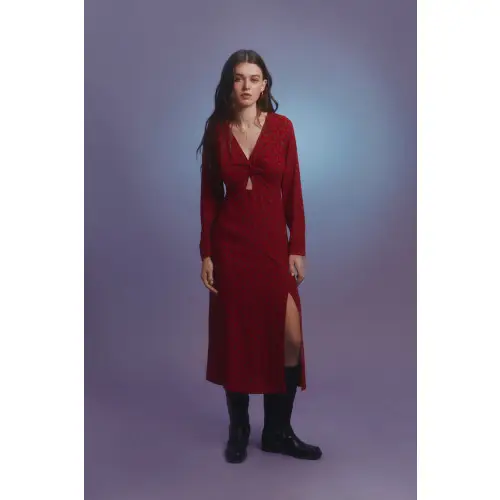 Vestido midi escote nudo estampado - Springfield
