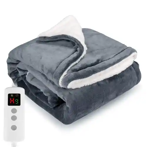 PROALLER Manta Electrica Grande, 180 x 130 CM, Doble Franela Polar Sherpa, Lavable a Máquina, Temporizador De 9 Horas y 10 Configuraciones