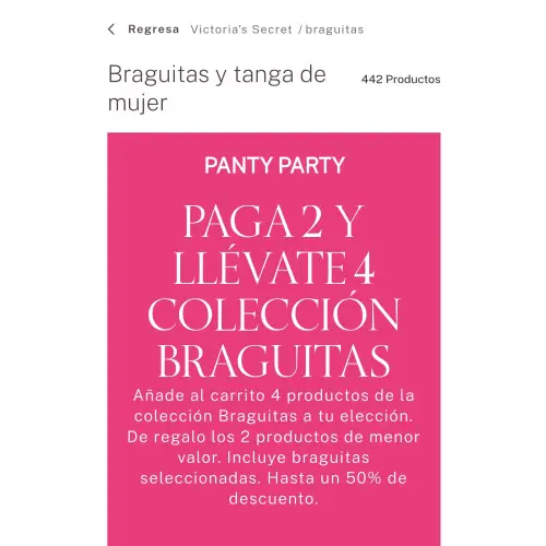 Promo en Braguitas de Victoria's Secret Lleva 4 y paga 2 + Descuento