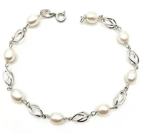 PULSERA COMUNION PERLA CON JAULA DE PLATA DE LEY 925/1000.