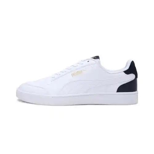 PUMA Shuffle, Zapatillas Unisex Adulto, Blanco White White Peacoat Team Gold, 39 EU