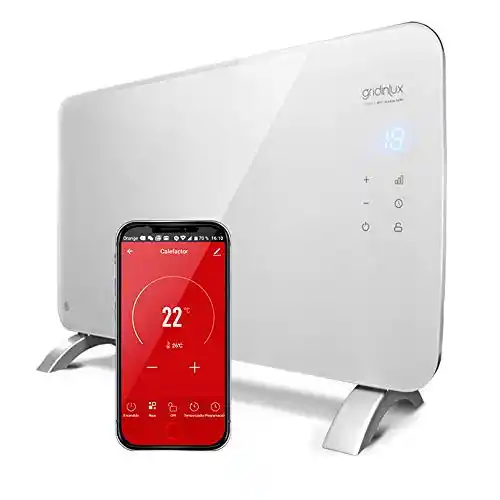 Radiador Cristal Eléctrico, Calefacción Termostato, Convector Calor, WiFi, App, Silencioso, Apto para baños, Color Blanco,