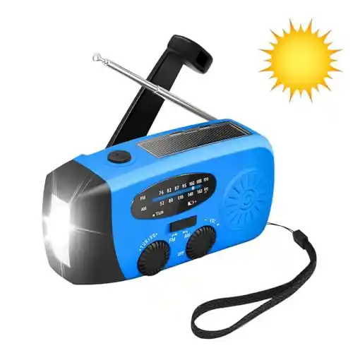Radio de Emergencia Manivela AM/FM NOAA con Linterna, Cargador y Alarma SOS