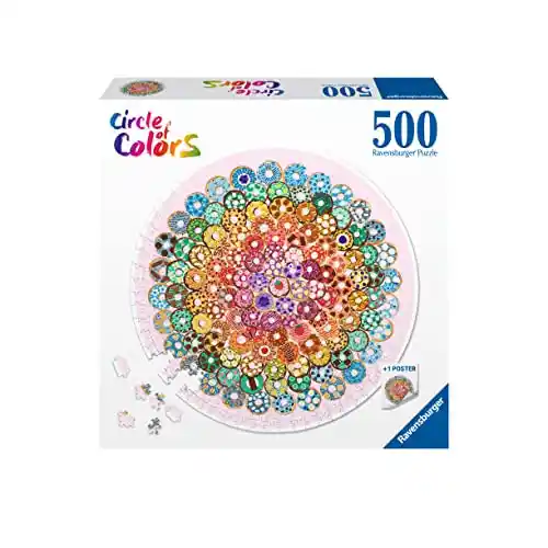 Ravensburger - Puzzle: Donuts, Puzzle 500 Piezas, Puzzles para Adultos y Niños, Puzzle Redondo, Rompecabezas Adultos, Puzzle 500 Piezas Adultos y Niños, Pegamento Puzzle para enmarcar Puzzles