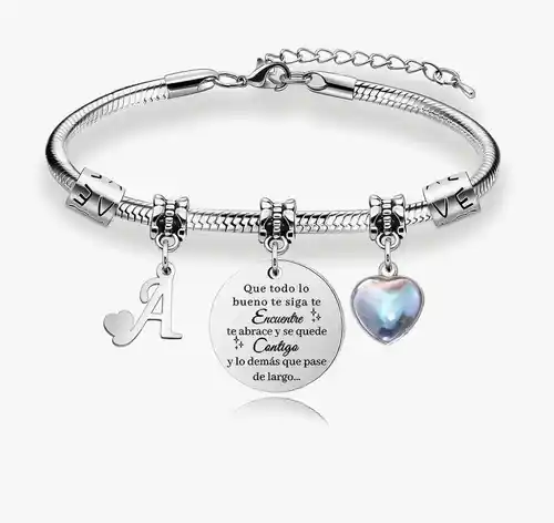 Regalos para Mujeres Pulsera de Plata con Letras Iniciales - Regalo Personalizado para Hija, Sobrina, Hermana, Amiga, Adolescente, Madre y Tía