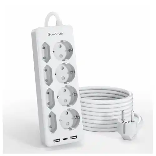 Regletas Enchufes con USB,Regleta 8 Tomas de AC y 2 USB A 1 USB C Enchufe Multiple,Regleta Enchufes Proteccion Sobretension, 2 M Alargador Enchufe Plano con Interruptor para Mesa, Oficia, Casa
