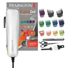 Remington Máquina de Cortar Pelo ColourCut - Cortapelos con Cable, Cuchillas de Acero Inoxidable, 9 Peines, Palanca Selección Longitud, 4 Accesorios: Tijeras, Peine, Cepillo Limpieza y Cuello - HC5035
