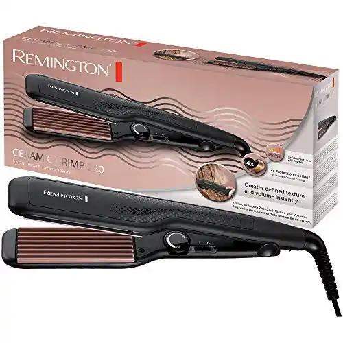 Remington Plancha de Pelo Ceramic Crimp, Placas para Moldear el Pelo, Cerámica Anti-Estática, Turmalina, Placas Anchas, Crea Textura y Volumen, Temperatura hasta 220°C, Calentamiento 30s, S3580