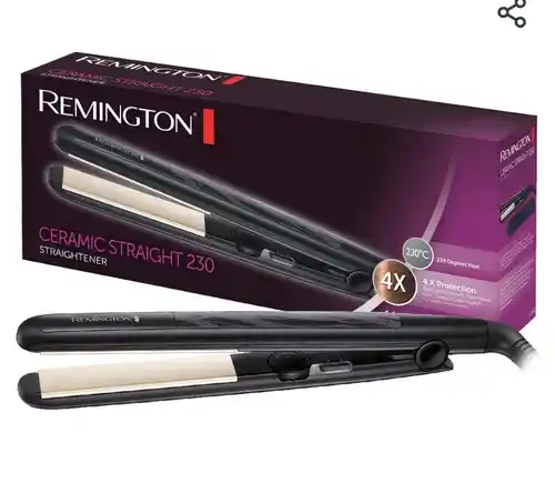 Remington Plancha de Pelo Ceramic Slim - Placas Flotantes Extralargas, Cerámica Anti-estática, Turmalina, Capa Protectora Teflón, Protección y Brillo, Temperatura 230°C, Calentamiento 15s - S3500