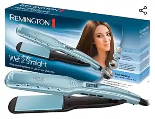 Remington Plancha de Pelo Wet 2 Straight, Cabello Seco y Húmedo, Placas Flotantes Anchas, Cerámica Avanzada Antiencrespamiento, 10 Temperaturas hasta 230°C, Digital, S7350