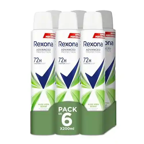 Rexona Advanced Protection Desodorante antitranspirante Aerosol para Mujer ALOE VERA 72h 200 ML 200 ml, Pack de 6 Unidades