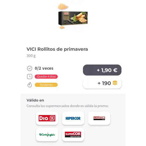 Rollitos de primavera a 0,65 € reembolso gelt en El corte inglés