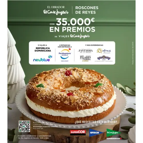 Roscón de Reyes de El Corte Inglés reparte 35.000 € en premios (sorteo por compra)