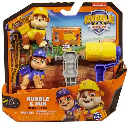 RUBBLE & CREW - PACK FIGURAS RUBBLE Y MIX + ARENA MÁGICA KINETIC SAND + ACCESORIOS CONSTRUCCIÓN - Patrulla Canina Juguetes - Juegos Infantiles - 6066686 - Juguetes Niños 3 años +