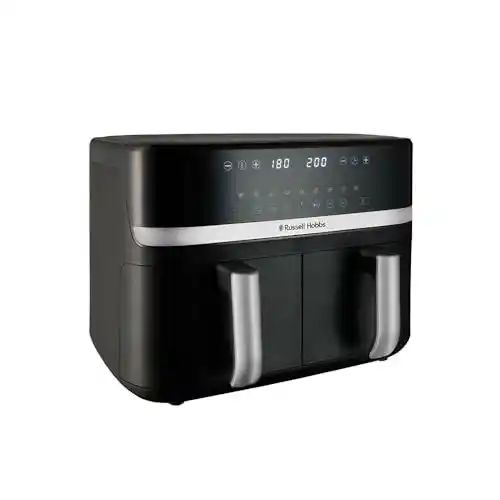 Russell Hobbs freidora de aire, freidora sin aceite, doble cesta 9 l, Air Fryer, ruido reducido, 9 programas, Rapid Air, máx. 200 °C, táctil, cestos aptos para lavavajillas, 2800 W, Satisfry 27681-56