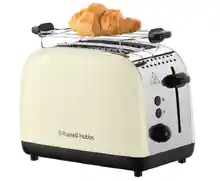 Russell Hobbs Tostadora Colours Plus, 2 Ranuras Cortas y Anchas, Tostador para 2 Rebanadas, Bandeja Recogemigas, Calientapanecillos, Función Cancelar y Descongelar, Acero Inoxidable, Crema, 26551-56