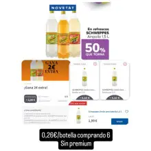 Schweppes 1,5L a 0,26€ en Carrefour con Gelt