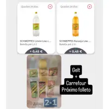 Schweppes de 1,5L a 0,55€/u en Carrefour con Gelt