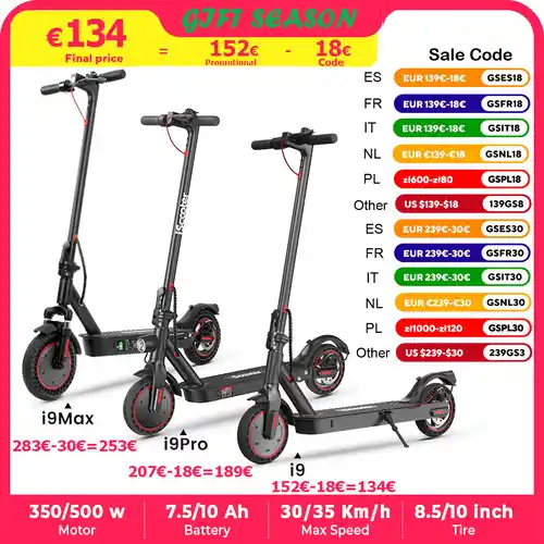 Scooter i9 Scooter Eléctrico 350W Scooter para Adultos 7.5Ah 30 km/h Scooter E Plegable 8,5 pulgadas Nido de Honeycomb Neumático más corto electrico