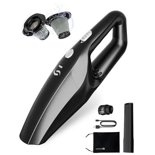SERVOMASTER Aspirador Coche Recargable, Aspirador De Mano Potente, Aspiradora De Mano Sin Cable Pare Filtro HEPA, Mini Aspiradora para Hombres y Mujeres, Accesorios para Limpieza Interior