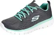 Skechers Graceful Get Connected Regular, Zapatillas Mujer, Charcoal Mesh Green Trim, 39 EU